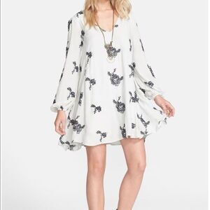 FREE People Emma Mint Floral Embroidered Long Sleeve Boho Swing Mini Dress XS